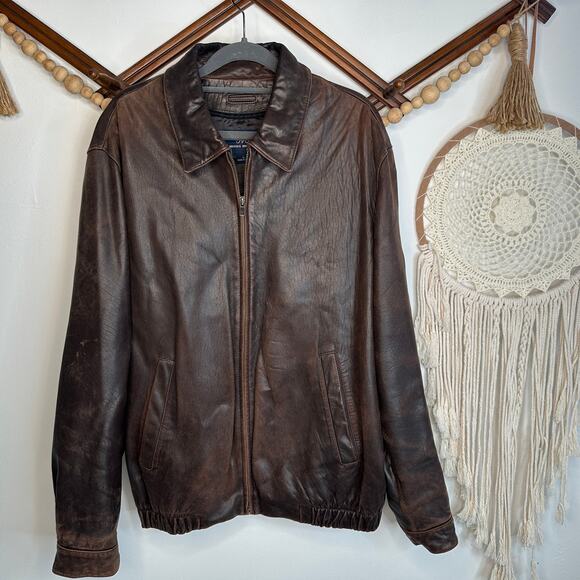 Brooks Brothers 346 Brown Leather Zip Jacket - Picture 1 of 6